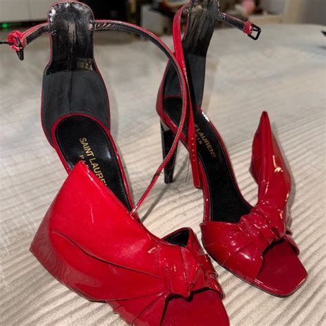 Saint Laurent Freja Patent Sandal with Large Bow (Red) 